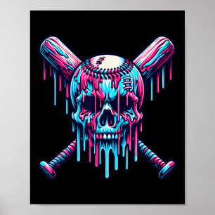 Baseball Skull Drip Baseball Drip Baseball Ice Cre Poster