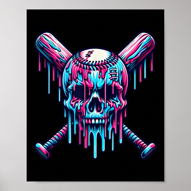 Baseball Skull Drip Baseball Drip Baseball Ice Cre Poster (Front)