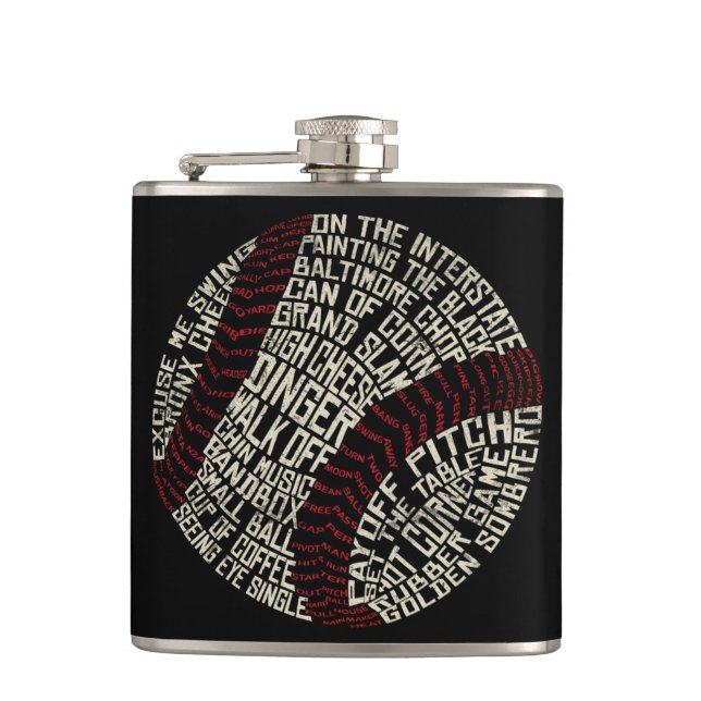Baseball Slang Words Calligram Flask (Front)