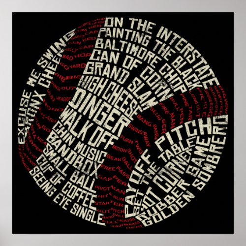 Baseball Slang Words Calligram Poster