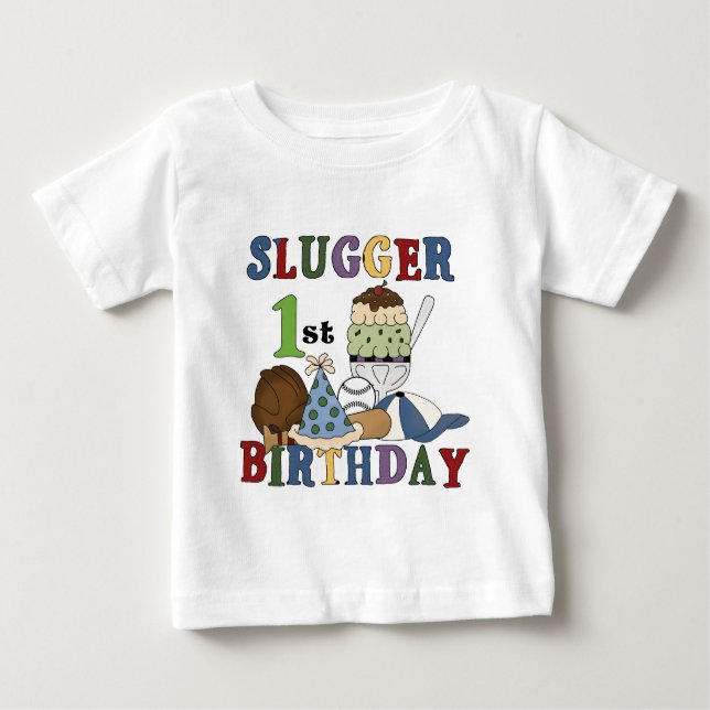 Baseball Slugger 1st Birthday Tshirts and Gifts (Front)