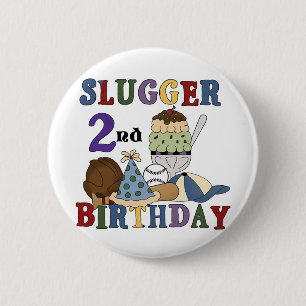 Baseball Slugger 2nd Birthday tshirts and Gifts Pinback Button
