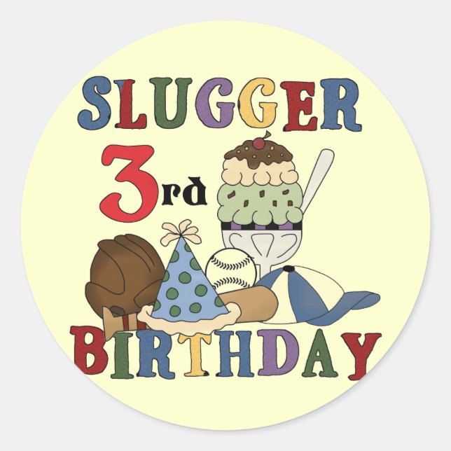 Baseball Slugger 3rd Birthday Tshirts Classic Round Sticker (Front)