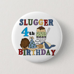 Baseball Slugger 4th Birthday Pinback Button