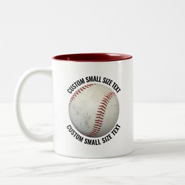 Baseball & Small Text MAROON 11oz Custom Two-Tone Coffee Mug (Left)