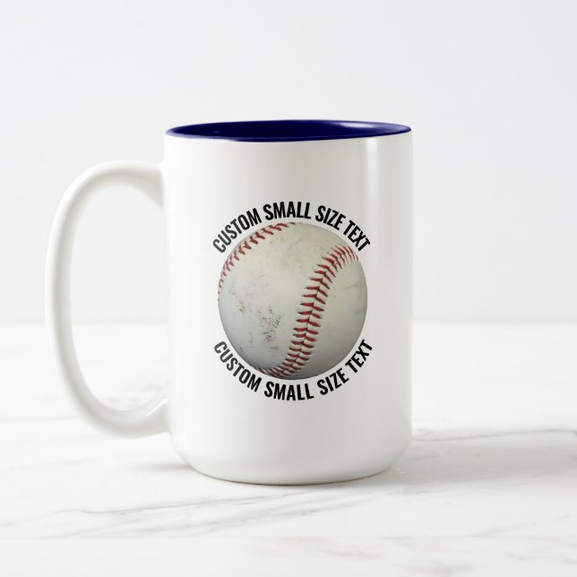 Baseball & Small Text NAVY BLUE 15oz Custom Two-Tone Coffee Mug (Left)