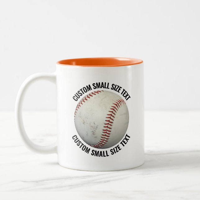 Baseball & Small Text ORANGE 11oz Custom Two-Tone Coffee Mug (Left)
