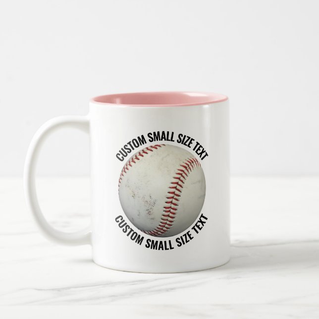 Baseball & Small Text PINK 11oz Custom Two-Tone Coffee Mug (Left)