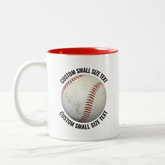 Baseball & Small Text RED 11oz Custom Two-Tone Coffee Mug (Left)