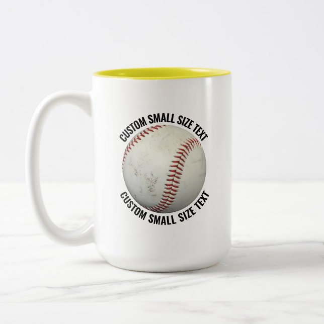 Baseball & Small Text YELLOW 15oz Custom Two-Tone Coffee Mug (Left)