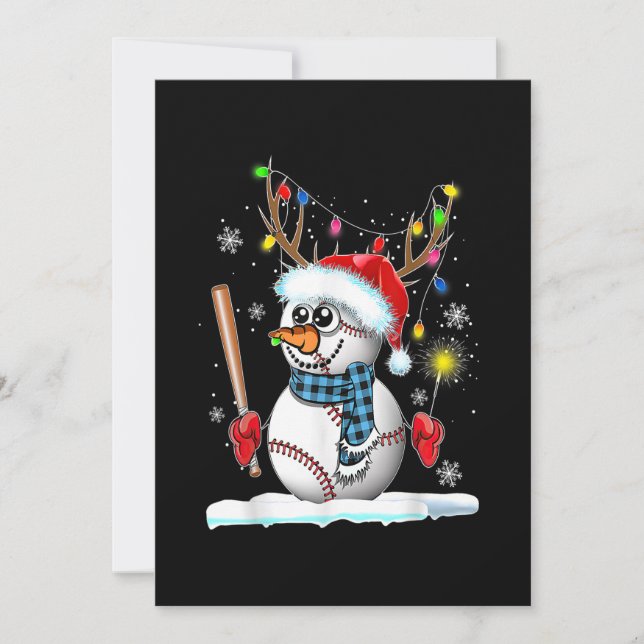 Baseball Snowman Ball Reindeer Christmas Lights Fu Holiday Card (Front)