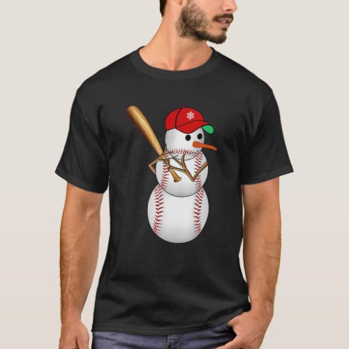 Baseball Snowman Balls Snow Christmas Xmas Gifts M T_Shirt