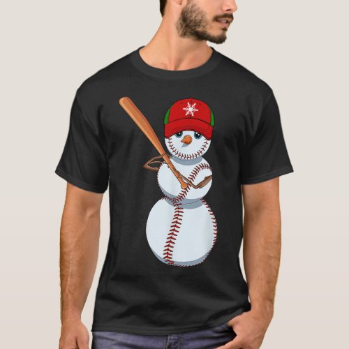 Baseball Snowman Balls Snow Christmas Xmas Gifts M T_Shirt