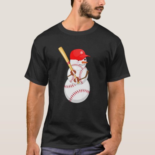 Baseball Snowman Balls Snow Christmas Xmas Gifts M T_Shirt