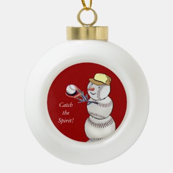 Baseball Snowman Ceramic Ball Christmas Ornament by TheSportofIt at Zazzle