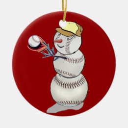 Baseball Snowman Ceramic Ornament