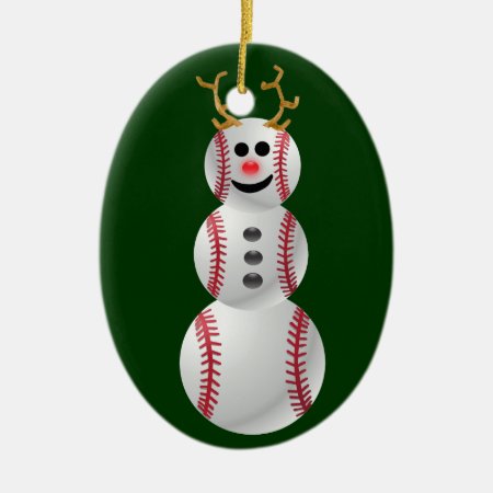 Baseball Snowman Ceramic Ornament