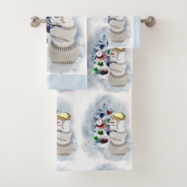 Baseball Snowman Christmas Bath Towel Set (Insitu)