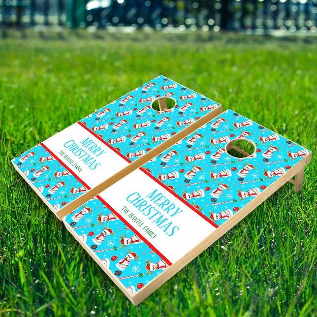 Baseball Snowman Christmas Celebration Pattern   Cornhole Set (Creator Uploaded)