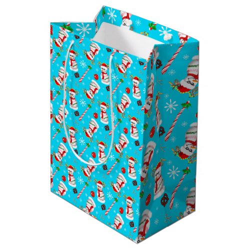 Baseball Snowman Christmas Celebration Pattern  Medium Gift Bag
