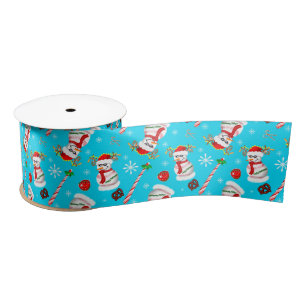 Baseball Snowman Christmas Celebration Pattern Satin Ribbon