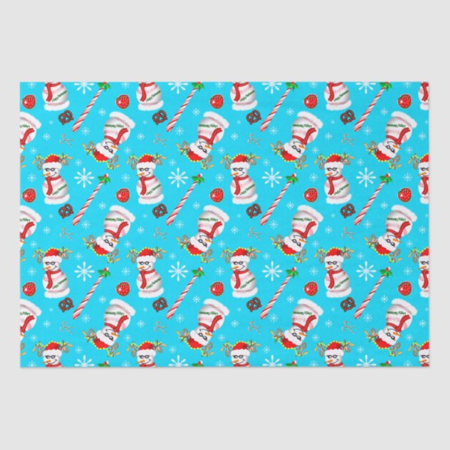 Baseball Snowman Christmas Celebration Pattern Tissue Paper (Front)