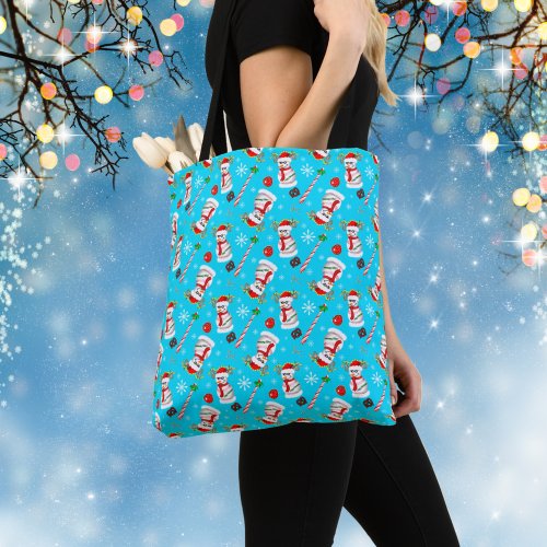 Baseball Snowman Christmas Celebration Pattern Tote Bag