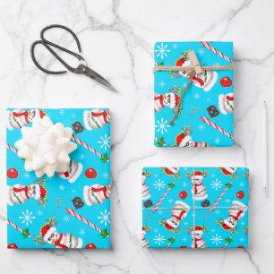Baseball Snowman Christmas Celebration Pattern Wrapping Paper Sheets