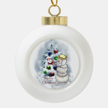 Baseball Snowman Christmas Ceramic Ball Christmas Ornament by TheSportofIt at Zazzle