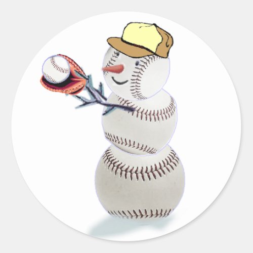 Baseball Snowman Christmas Classic Round Sticker