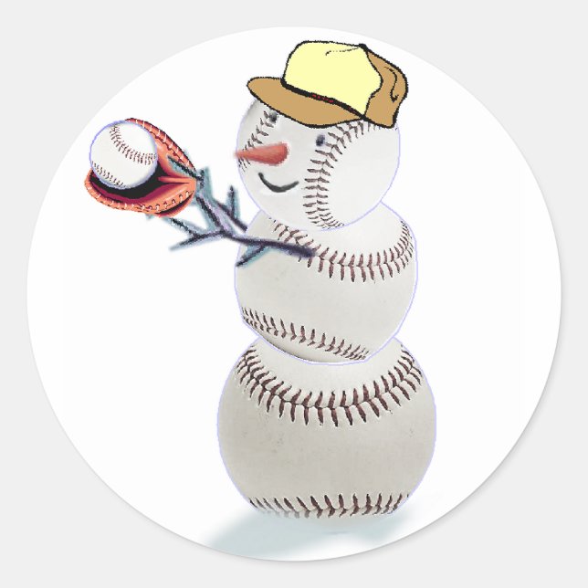Baseball Snowman Christmas Classic Round Sticker (Front)