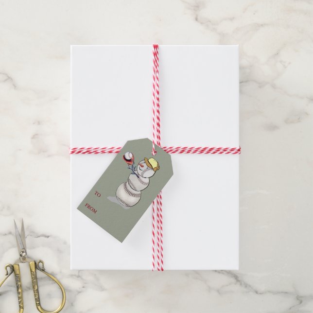 Baseball Snowman Christmas Gift Tags (With Twine)