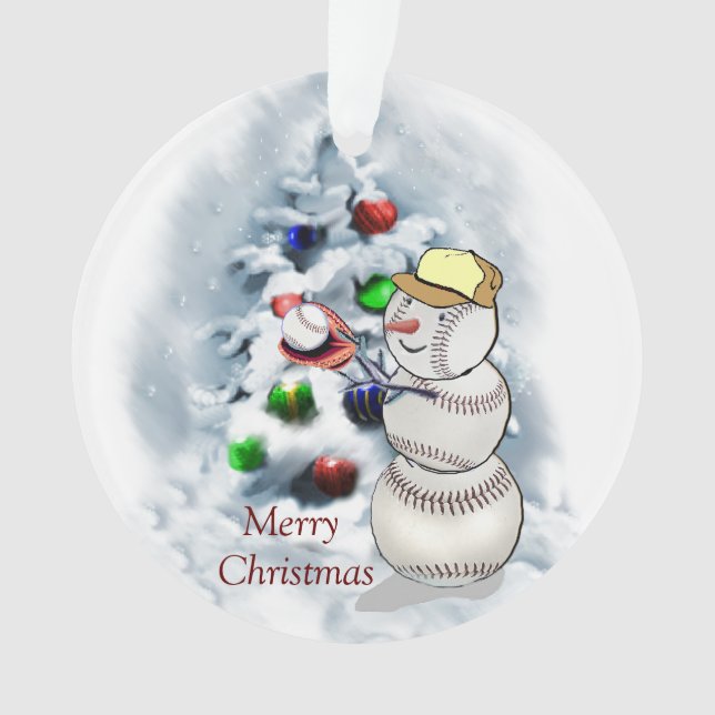Baseball Snowman Christmas Ornament (Front)