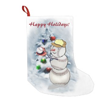 Baseball Snowman Christmas Small Christmas Stocking by TheSportofIt at Zazzle