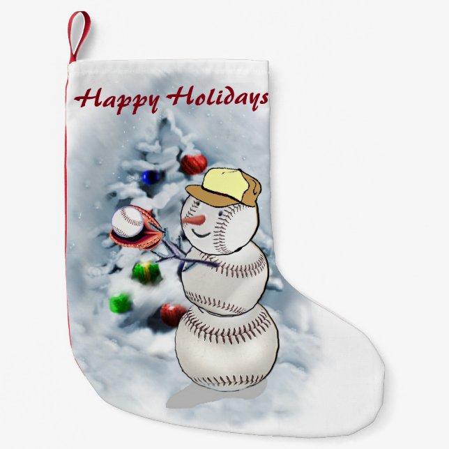 Baseball Snowman Christmas Small Christmas Stocking (Front)