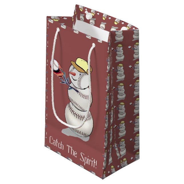 Baseball Snowman Christmas Small Gift Bag (Front Angled)