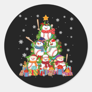 baseball snowman christmas tree pitchers catchers classic round sticker
