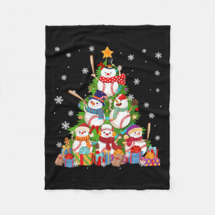 Baseball Snowman Christmas Tree Pitchers Catchers Fleece Blanket