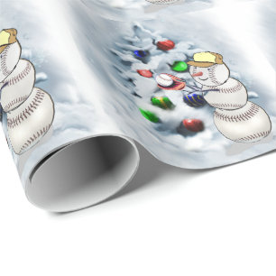 Baseball Snowman Christmas Wrapping Paper