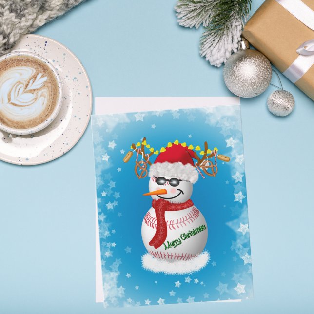 Baseball Snowman Decorated With Popular Snacks Note Card (Creator Uploaded)