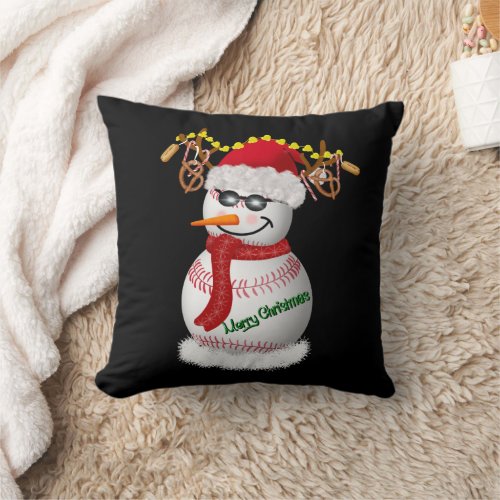 Baseball Snowman Decorated With Popular Snacks  Throw Pillow
