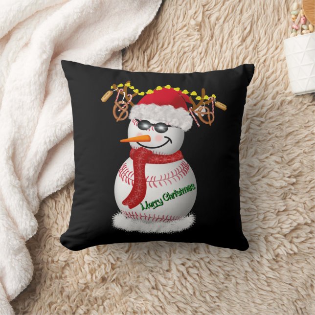 Baseball Snowman Decorated With Popular Snacks  Throw Pillow (Blanket)