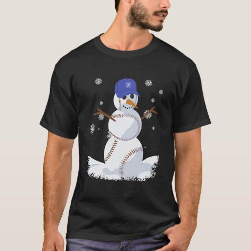 Baseball Snowman Funny Baseball Winter Design For  T_Shirt