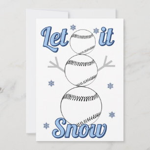 Baseball Snowman Let It Snow Flat Holiday Card