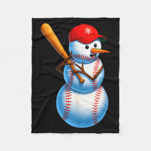 Baseball Snowman Merry Christmas Xmas Pajamas Men Fleece Blanket