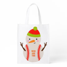 BaseBall Snowman Reusable Grocery Bags
