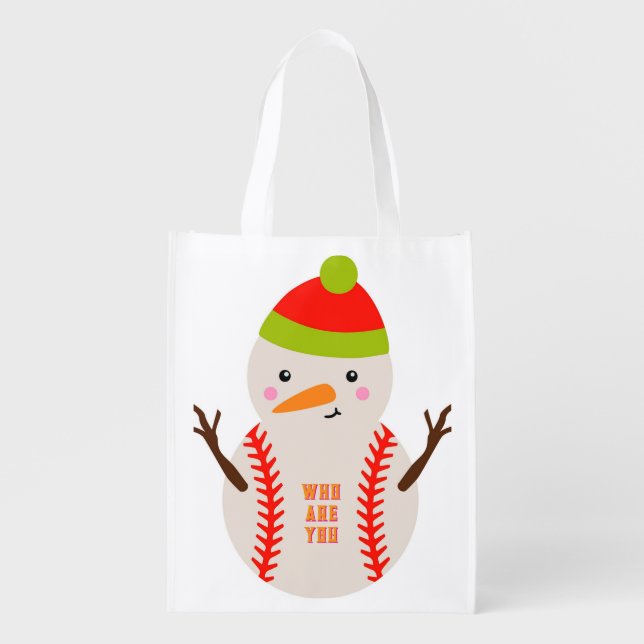 BaseBall Snowman Reusable Grocery Bags (Front)