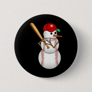 Baseball Snowman Snow Christmas Xmas Gifts Men Wom Button