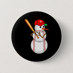 Baseball Snowman Snow Christmas Xmas Men Women Button