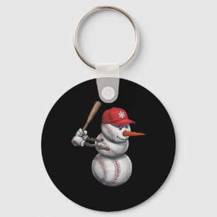 Baseball Snowman Snow Christmas Xmas Men Women Pla Keychain